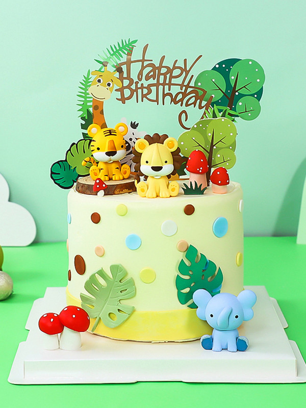 Jaunais dzīvnieks tīģeris lauva zilonis multfilma kūka Topper Forest džungļu safari cupcake dekors 1. dzimšanas dienas ballītei jaukas dāvanas