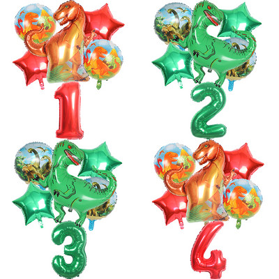 6 bucăți balon mare din folie de aluminiu dinozaur 32 inch balon cu număr roșu verde pentru petrecere cu dinozauri, decorare pentru petrecere în pădure