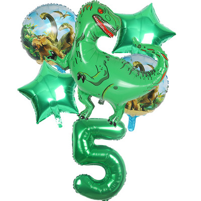6gab liels dinozauru alumīnija folijas balons 32 collu sarkans zaļš numura balons dinozauru ballīte meža ballītes dekorēšana bērnu duša