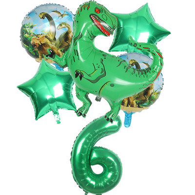 6gab liels dinozauru alumīnija folijas balons 32 collu sarkans zaļš numura balons dinozauru ballīte meža ballītes dekorēšana bērnu duša