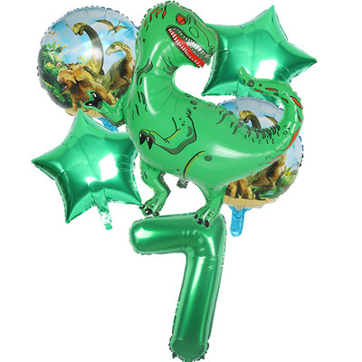 6gab liels dinozauru alumīnija folijas balons 32 collu sarkans zaļš numura balons dinozauru ballīte meža ballītes dekorēšana bērnu duša