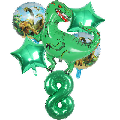 6gab liels dinozauru alumīnija folijas balons 32 collu sarkans zaļš numura balons dinozauru ballīte meža ballītes dekorēšana bērnu duša