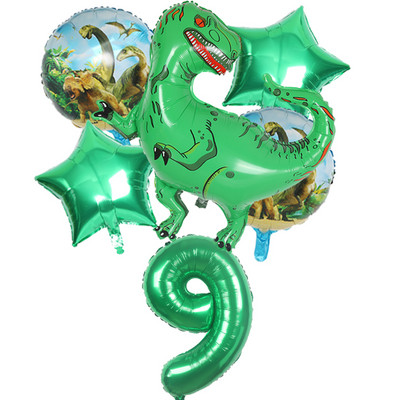 6gab liels dinozauru alumīnija folijas balons 32 collu sarkans zaļš numura balons dinozauru ballīte meža ballītes dekorēšana bērnu duša
