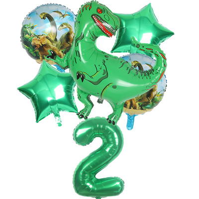 6gab liels dinozauru alumīnija folijas balons 32 collu sarkans zaļš numura balons dinozauru ballīte meža ballītes dekorēšana bērnu duša