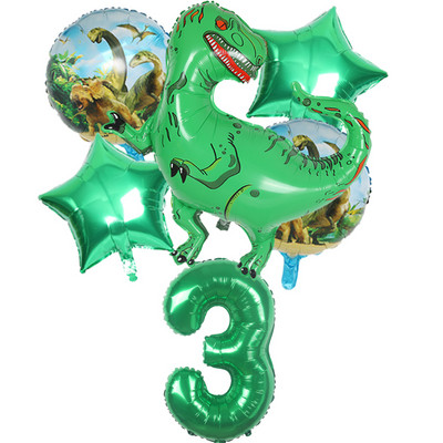 6gab liels dinozauru alumīnija folijas balons 32 collu sarkans zaļš numura balons dinozauru ballīte meža ballītes dekorēšana bērnu duša