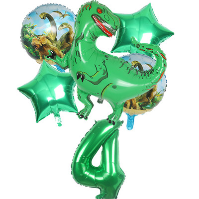 6gab liels dinozauru alumīnija folijas balons 32 collu sarkans zaļš numura balons dinozauru ballīte meža ballītes dekorēšana bērnu duša