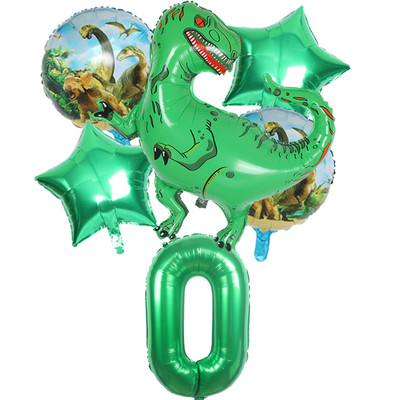 6gab liels dinozauru alumīnija folijas balons 32 collu sarkans zaļš numura balons dinozauru ballīte meža ballītes dekorēšana bērnu duša