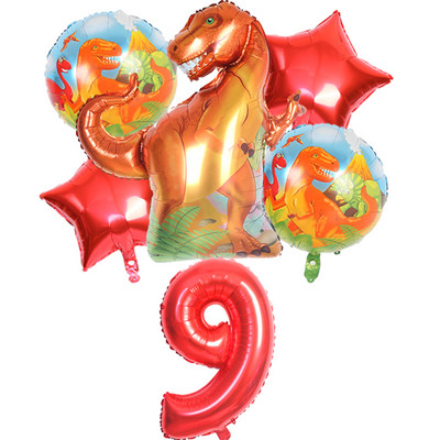 6gab liels dinozauru alumīnija folijas balons 32 collu sarkans zaļš numura balons dinozauru ballīte meža ballītes dekorēšana bērnu duša