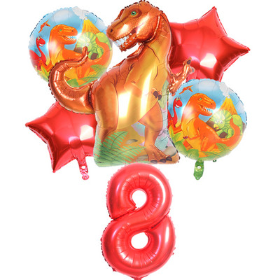 6gab liels dinozauru alumīnija folijas balons 32 collu sarkans zaļš numura balons dinozauru ballīte meža ballītes dekorēšana bērnu duša