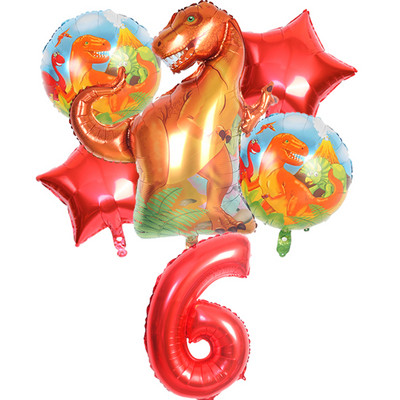 6gab liels dinozauru alumīnija folijas balons 32 collu sarkans zaļš numura balons dinozauru ballīte meža ballītes dekorēšana bērnu duša