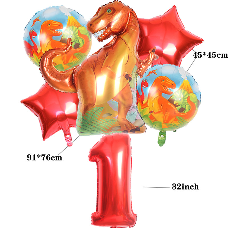 6gab liels dinozauru alumīnija folijas balons 32 collu sarkans zaļš numura balons dinozauru ballīte meža ballītes dekorēšana bērnu duša