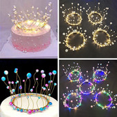 Νέα λάμπα LED Pearl Crown Cake Topper Decor Princess Party Top Topper Χρόνια πολλά Εργαλεία διακόσμησης τούρτας Δώρο προμήθειες γάμου