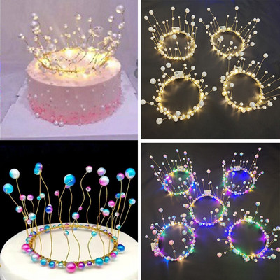 Nova LED svjetiljka Pearl Crown Torta Dekoracija Princess Party Top Topper Sretan rođendan Alati za ukrašavanje torti Poklon pribor za vjenčanje