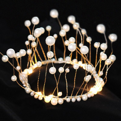 Νέα λάμπα LED Pearl Crown Cake Topper Decor Princess Party Top Topper Χρόνια πολλά Εργαλεία διακόσμησης τούρτας Δώρο προμήθειες γάμου