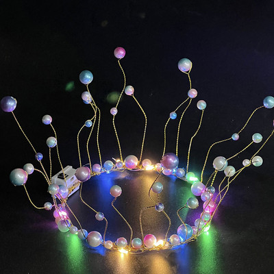 Νέα λάμπα LED Pearl Crown Cake Topper Decor Princess Party Top Topper Χρόνια πολλά Εργαλεία διακόσμησης τούρτας Δώρο προμήθειες γάμου