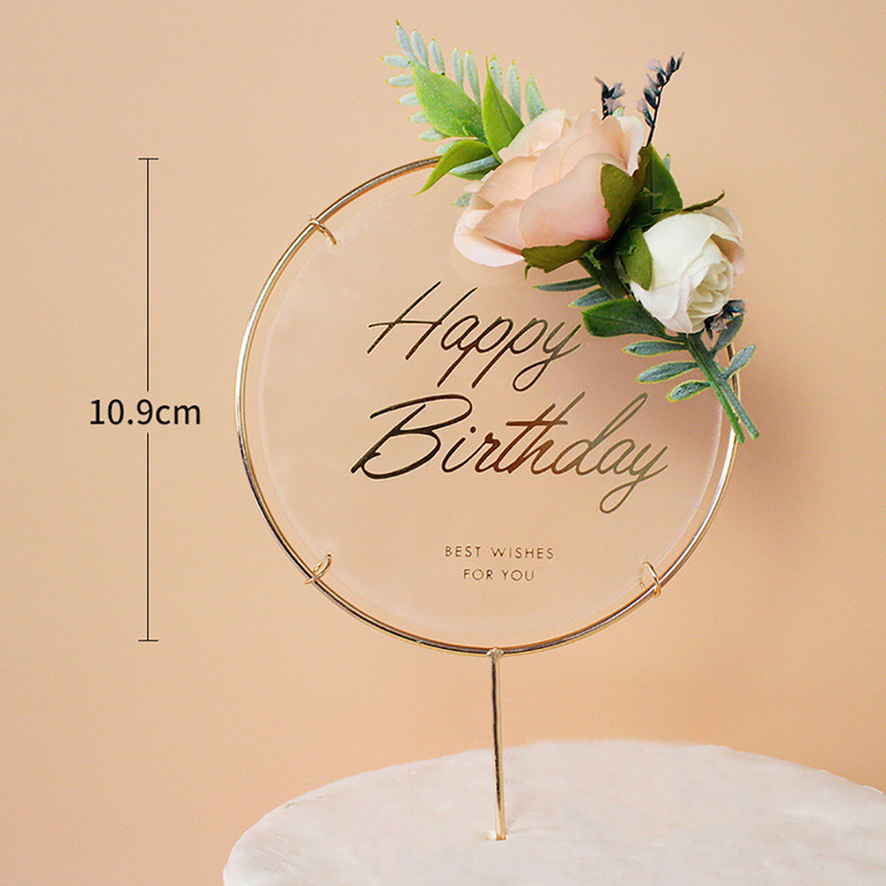 Boldog születésnapot Virágos tortafedele Vas Art Anniversary Party akril cupcake dekoráció babazuhany desszert dekoráció