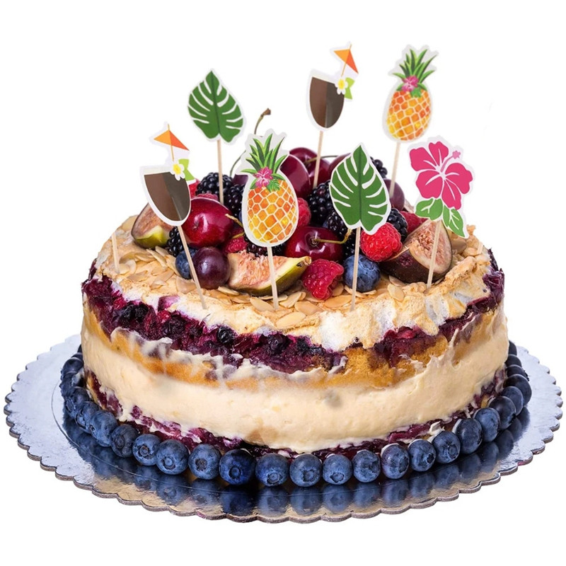 24 vnt Havajų keksų tvarsčiai Flamingo ananasų palmių lapų dantų krapštukai Tropical Summer Beach Gimtadienio vakarėlio torto puošmena