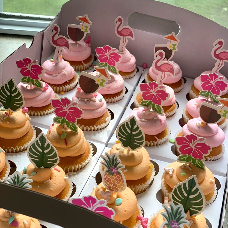 24 vnt Havajų keksų tvarsčiai Flamingo ananasų palmių lapų dantų krapštukai Tropical Summer Beach Gimtadienio vakarėlio torto puošmena