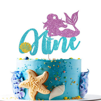 Русалка парти торта топпер блясък малка русалка номер декорация на торта за деца 1 2 3 години парти рожден ден Декор Baby Shower