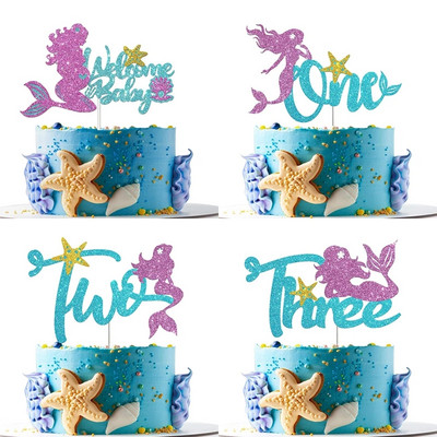 Mermaid Party Cake Topper Glitter Little Mermaid Number Διακόσμηση τούρτας για παιδιά 1 2 3 Χρόνια Διακόσμηση πάρτι γενεθλίων Baby Shower