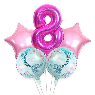 5gab 32 collu lieli skaitļi 0-9 zila roze sarkana zivs aste alumīnija folijas balons globos zēns meitene dzimšanas dienas svinības bērnu duša