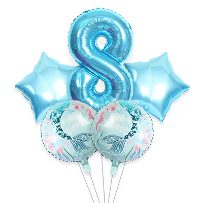 5gab 32 collu lieli skaitļi 0-9 zila roze sarkana zivs aste alumīnija folijas balons globos zēns meitene dzimšanas dienas svinības bērnu duša