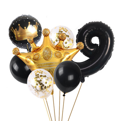 7db/készlet 60*52cm korona 32 hüvelykes digitális ballon fekete arany fiú és lány születésnapi parti dekoráció ballon baba zuhany kellékek