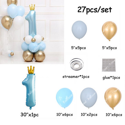 30 collu rozā zila digitālā hēlija folijas baloni Mini kroņa dekorēšana 1 gadu vecu zēnu meiteņu dzimšanas dienas ballīte bērniem bērnu duša