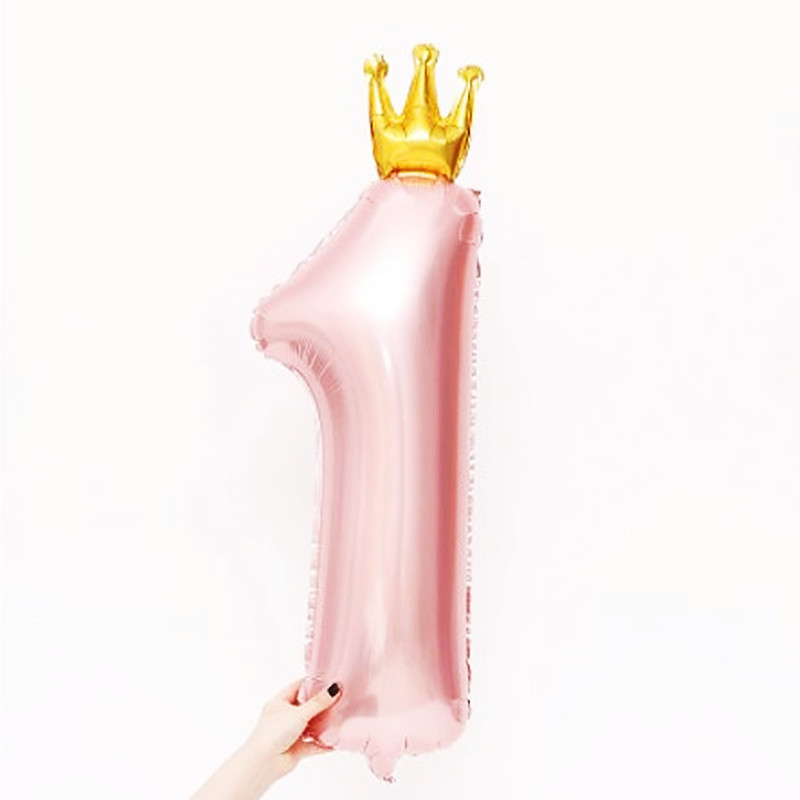 30 collu rozā zila digitālā hēlija folijas baloni Mini kroņa dekorēšana 1 gadu vecu zēnu meiteņu dzimšanas dienas ballīte bērniem bērnu duša