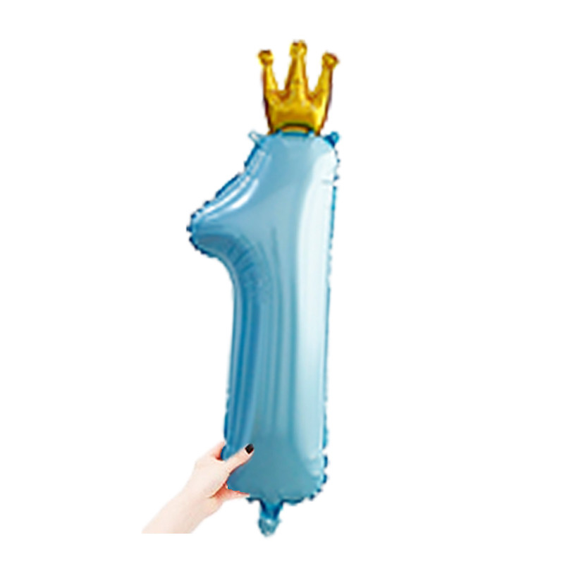 30 collu rozā zila digitālā hēlija folijas baloni Mini kroņa dekorēšana 1 gadu vecu zēnu meiteņu dzimšanas dienas ballīte bērniem bērnu duša