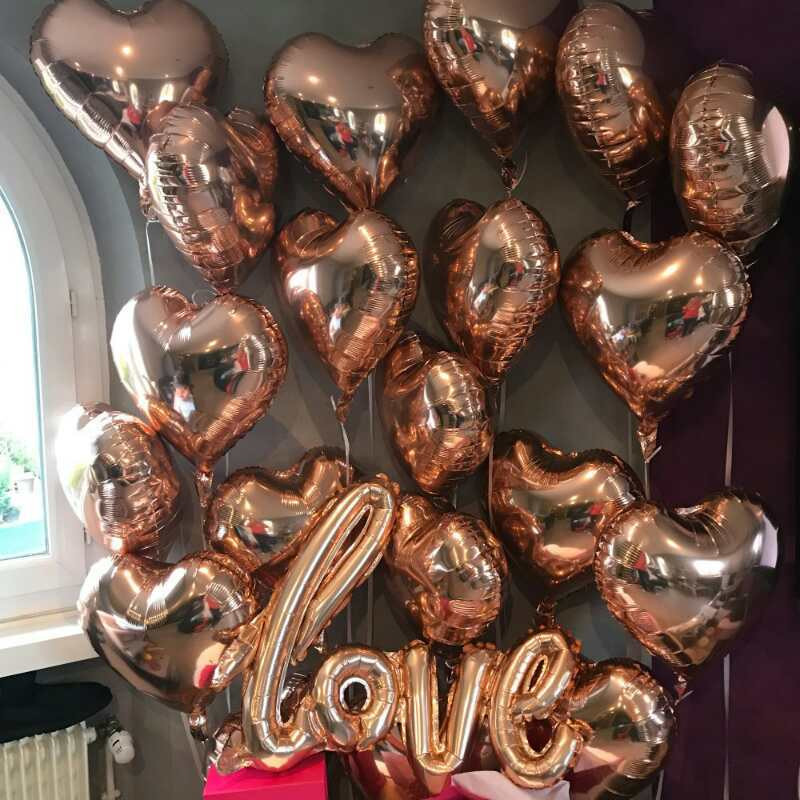 Balon din folie de aluminiu în formă de inimă de dragoste de 18 inci, auriu, roz auriu, decorare romantică pentru nuntă, globuri pentru petrecerea de naștere