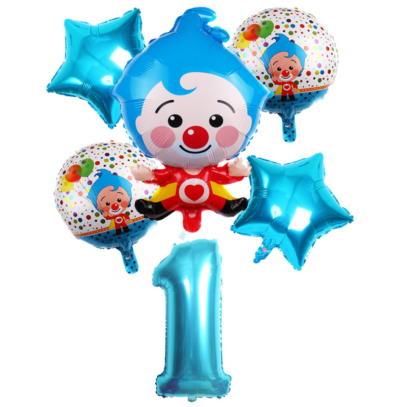 6 vnt Gimtadienio balionai Mėlyna numerio folija Klounas 1-ojo gimtadienio vakarėlio dekoracijos Vaikams 2020 Naujųjų metų kalėdinis helio balionas