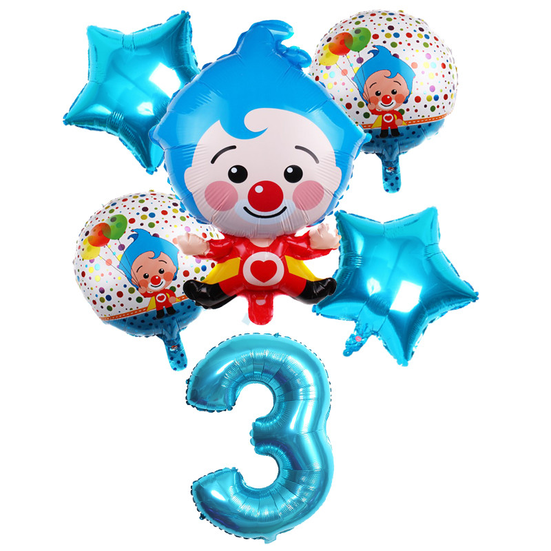 6 vnt Gimtadienio balionai Mėlyna numerio folija Klounas 1-ojo gimtadienio vakarėlio dekoracijos Vaikams 2020 Naujųjų metų kalėdinis helio balionas