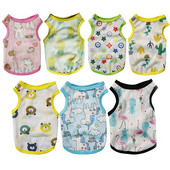 Vasarinė šunų liemenė Itin plona kvėpuojanti tinklinio audinio naminių gyvūnėlių marškinėliai mažiems šunims Mieli animacinių filmų spaudiniai šuniuko katės pigūs drabužiai, kostiumai