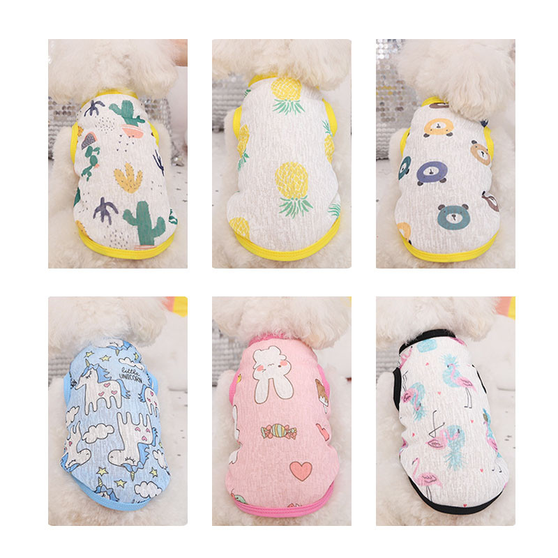 Vasarinė šunų liemenė Itin plona kvėpuojanti tinklinio audinio naminių gyvūnėlių marškinėliai mažiems šunims Mieli animacinių filmų spaudiniai šuniuko katės pigūs drabužiai, kostiumai