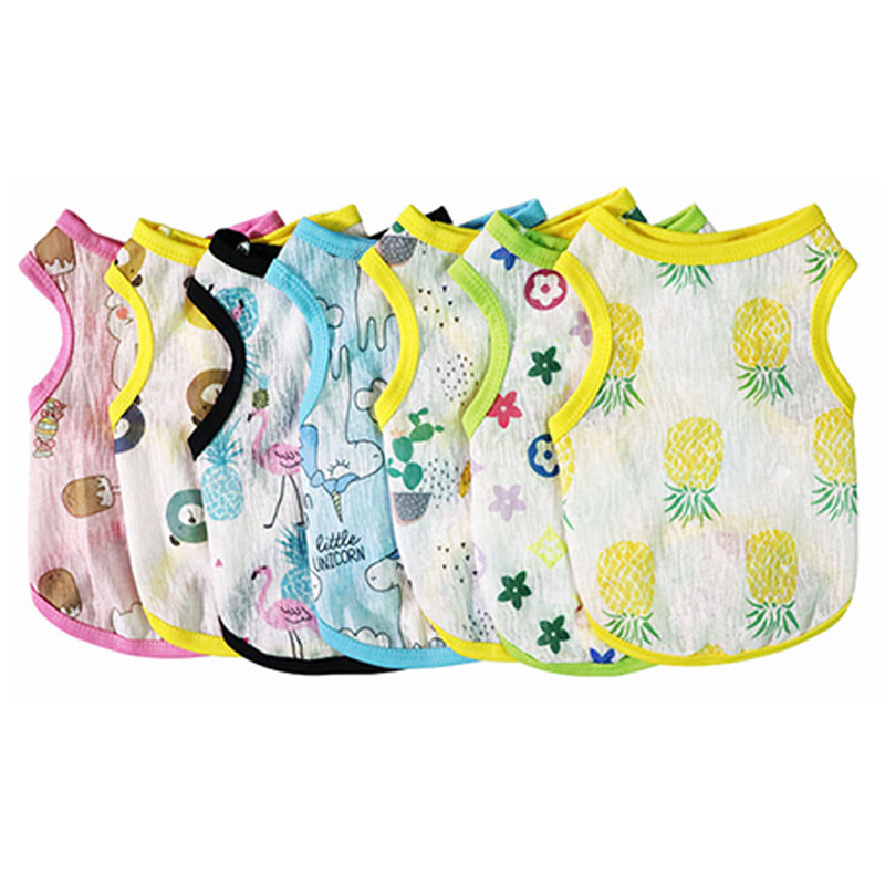 Vasarinė šunų liemenė Itin plona kvėpuojanti tinklinio audinio naminių gyvūnėlių marškinėliai mažiems šunims Mieli animacinių filmų spaudiniai šuniuko katės pigūs drabužiai, kostiumai