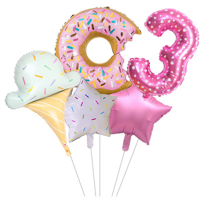 5gab konfekšu saldējums Rozā ar punktiem 32 collu Skaitlis Folija Balons Donuts Pasaules tēma Dzimšanas dienas ballītes noformējums Globos Bērnu rotaļlieta