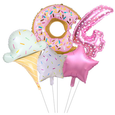 5gab konfekšu saldējums Rozā ar punktiem 32 collu Skaitlis Folija Balons Donuts Pasaules tēma Dzimšanas dienas ballītes noformējums Globos Bērnu rotaļlieta