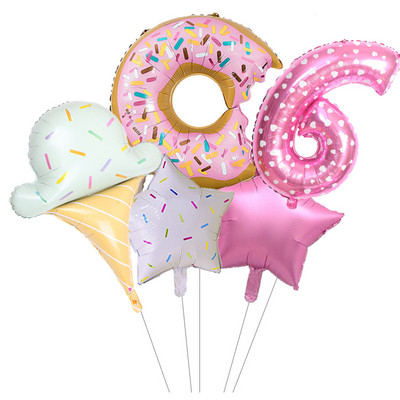 5gab konfekšu saldējums Rozā ar punktiem 32 collu Skaitlis Folija Balons Donuts Pasaules tēma Dzimšanas dienas ballītes noformējums Globos Bērnu rotaļlieta