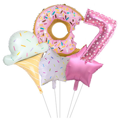 5gab konfekšu saldējums Rozā ar punktiem 32 collu Skaitlis Folija Balons Donuts Pasaules tēma Dzimšanas dienas ballītes noformējums Globos Bērnu rotaļlieta