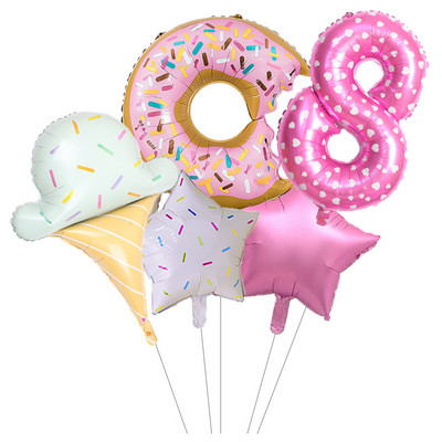 5gab konfekšu saldējums Rozā ar punktiem 32 collu Skaitlis Folija Balons Donuts Pasaules tēma Dzimšanas dienas ballītes noformējums Globos Bērnu rotaļlieta