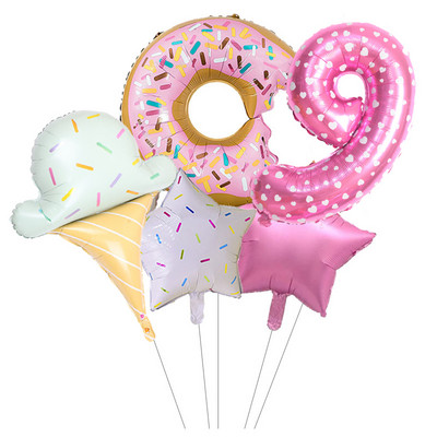 5gab konfekšu saldējums Rozā ar punktiem 32 collu Skaitlis Folija Balons Donuts Pasaules tēma Dzimšanas dienas ballītes noformējums Globos Bērnu rotaļlieta