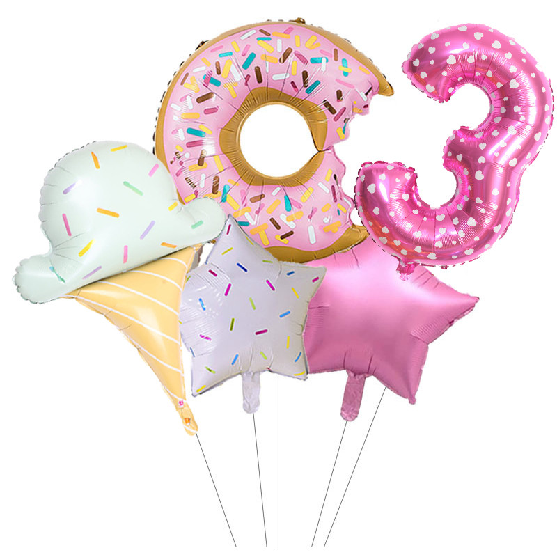 5gab konfekšu saldējums Rozā ar punktiem 32 collu Skaitlis Folija Balons Donuts Pasaules tēma Dzimšanas dienas ballītes noformējums Globos Bērnu rotaļlieta