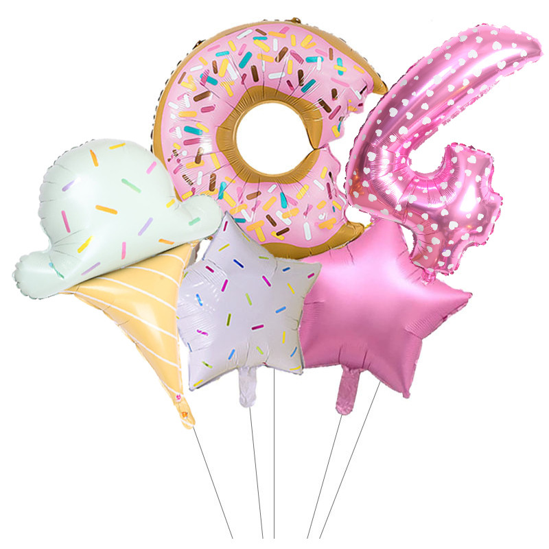 5gab konfekšu saldējums Rozā ar punktiem 32 collu Skaitlis Folija Balons Donuts Pasaules tēma Dzimšanas dienas ballītes noformējums Globos Bērnu rotaļlieta