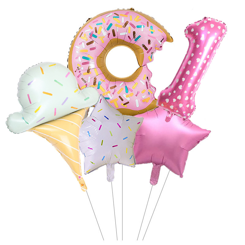 5gab konfekšu saldējums Rozā ar punktiem 32 collu Skaitlis Folija Balons Donuts Pasaules tēma Dzimšanas dienas ballītes noformējums Globos Bērnu rotaļlieta