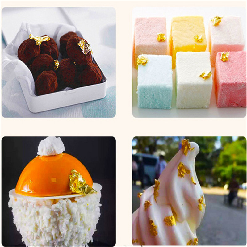 2g toidukvaliteediga läikiv kuldfoolium Schabini helbed 24K kullast hõbedast roosikullast lehed dekoratiivsed koogimagustoidu köögitarbed