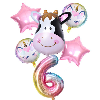 6 vnt./partija gradiento karvių balionas Naujųjų metų Kalėdų skaičius Gimtadienio vakarėlio dekoracijos Vaikų vienaragio vakarėlio vestuvių balionai