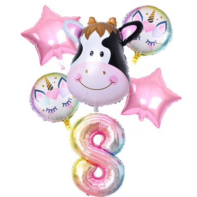 6 vnt./partija gradiento karvių balionas Naujųjų metų Kalėdų skaičius Gimtadienio vakarėlio dekoracijos Vaikų vienaragio vakarėlio vestuvių balionai