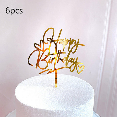 6 vnt Happy Birthday torto dangtelis Rose Gold Akrilinis gimtadienio torto dangtelis, skirtas kūdikių vakarėliui, gimtadienio vakarėlio reikmenys Tortų papuošimams