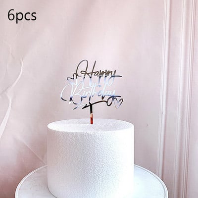 6 vnt Happy Birthday torto dangtelis Rose Gold Akrilinis gimtadienio torto dangtelis, skirtas kūdikių vakarėliui, gimtadienio vakarėlio reikmenys Tortų papuošimams